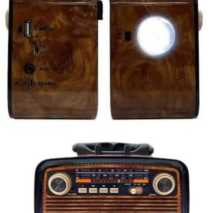 Nostalji Radyo Bluetooth Hoparlör USB-SD Kart Giriş Led Fener Işıklı Bataryalı Pilli Yeni Nesil