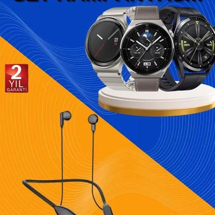 Alarm ve Titreşim Özellikli Akıllı Saat ve Mikrofonlu Kablolu Bluetooth Kulaklık 60 Saat