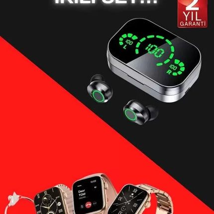 Yeni Nesil Kaliteli Akıllı Saat ve Kablosuz Bluetooth Kulaklık Yüksek Ses Kaliteli Yeni Nesil