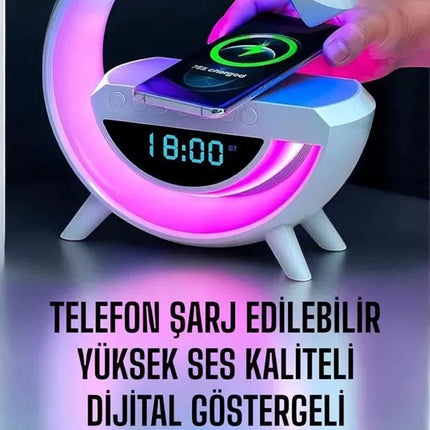 Bluetooth Hoparlör Dijital Göstergeli Wireless Şarj RGB Işıklı