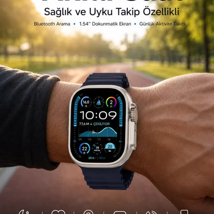 Akıllı Saat Bluetooth Bağlantılı NFC ve GPS Uyumlu Nabız Ölçer Sesli Görüşme Yeni Nesil