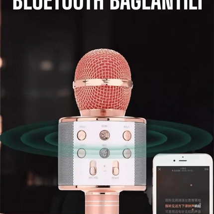 Kablosuz Bluetooth Karaoke Mikrofon USB ve AUX Girişli, Yüksek Ses Kalitesi