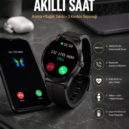 Akıllı Saat Amoled Ekran 3 Kordonlu NFC Ve GPS Uyumlu
