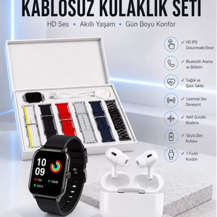 7 Kordonlu Akıllı Saat Ve Yeni Nesil Kulaklık Dokunmatik Ekran Android ve İOS Uyumlu