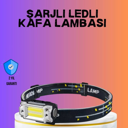 Beyaz Led Işık Sensörlü Kafa Lambası Lityum Batarya Led El Fenerli Şarjlı