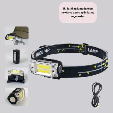 Kafa Lambası Led Fener Pratik Taşınabilir Ayarlanabilir USB Şarjlı