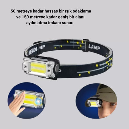 Kafa Lambası Led Fener Pratik Taşınabilir Ayarlanabilir USB Şarjlı