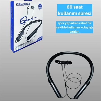 Polygold PG-100 Type-C Şarjlı Bluetooth Kulaklık – Boyun Askılı, Uzun Pil Ömürlü, Mikrofonlu
