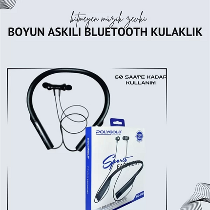 Polygold PG-100 Boyun Askılı Kablosuz Kulaklık – 200 Saat Bekleme Süresi, Stereo Ses, Mikrofonlu