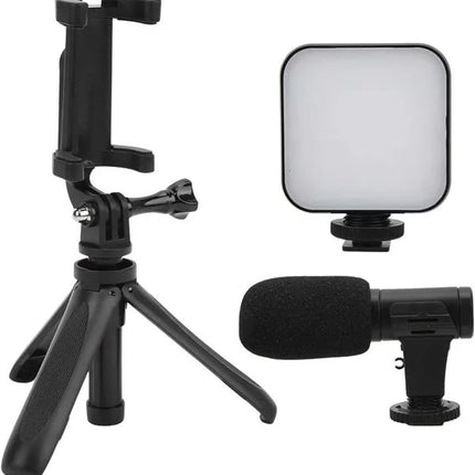 Akıllı Telefon Vlog Kiti Tripod Mini Mikrofonlu Telefon Tutucu