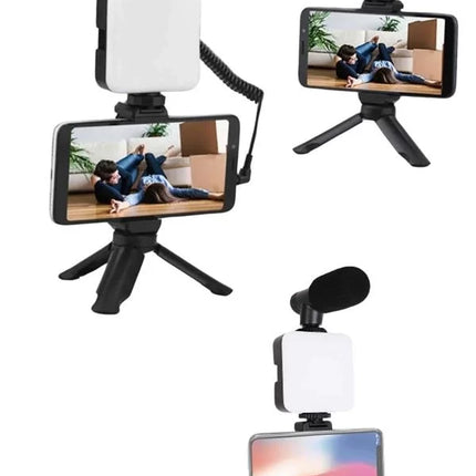 Akıllı Telefon Vlog Kiti Tripod Mini Mikrofonlu Telefon Tutucu