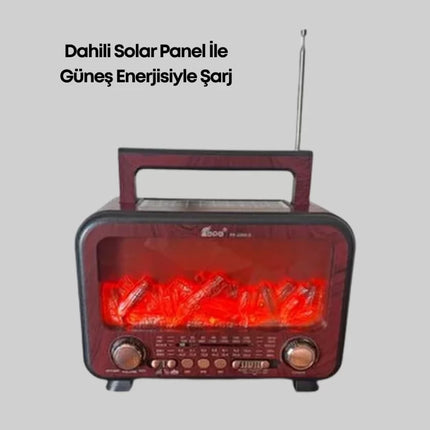 Şömine Alev Işıklı Solar Bluetooth Hoparlör – 7W Güçlü Ses, FM Radyo