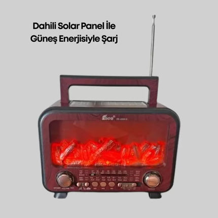 Solar Panelli Alev Işıklı Bluetooth Hoparlör – Çoklu Giriş, Uzun Pil Ömrü