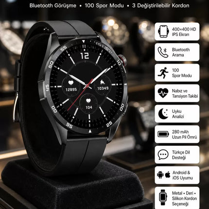Amoled Ekran 3 Kordonlu Akıllı Saat 5.0 Bluetooth Bağlantılı Android ve İOS Uyumlu