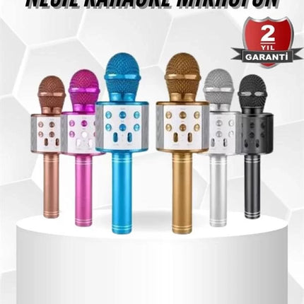 Karaoke Mikrofon Bluetooth Bağlantılı Aux Girişli Uzun Pil Ömrü Yüksek Ses Kaliteli