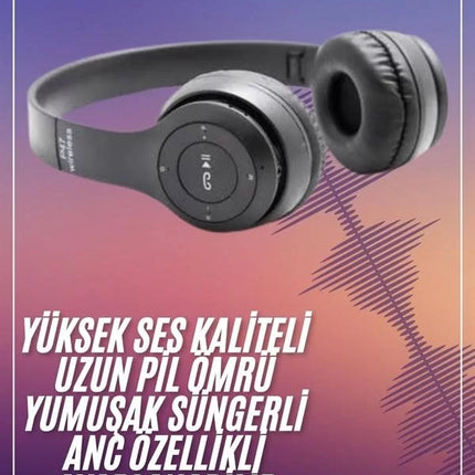 Bluetooth Kablosuz Kulaklık Siyah Wireless 5.0 Kulak Üstü Uzun Pil Ömrü