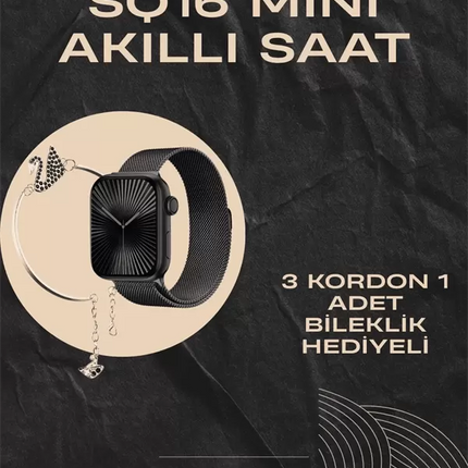 SQ-16 Mini Series 10 Akıllı Saat | Şık ve Hafif Tasarım, 3 Kordon Seçeneği