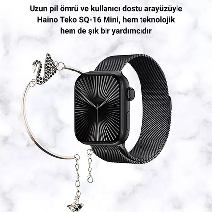 SQ-16 Mini Series 10 Akıllı Saat | Şık ve Hafif Tasarım, 3 Kordon Seçeneği