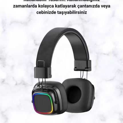 Kablosuz RGB Işıklı Katlanabilir Bluetooth Kulak Üstü Kulaklık