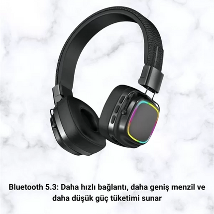 Kablosuz RGB Işıklı Katlanabilir Bluetooth Kulak Üstü Kulaklık