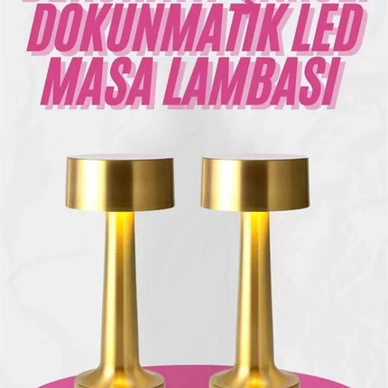 Altın Rengi Masa ve Gece Lambası Dokunmatik Şarjlı Masa Lambası