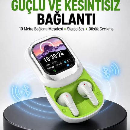 Kayar Kapaklı Şarj Kutusu Ve Dokunmatik Ekranlı Bluetooth Stereo Kulaklık