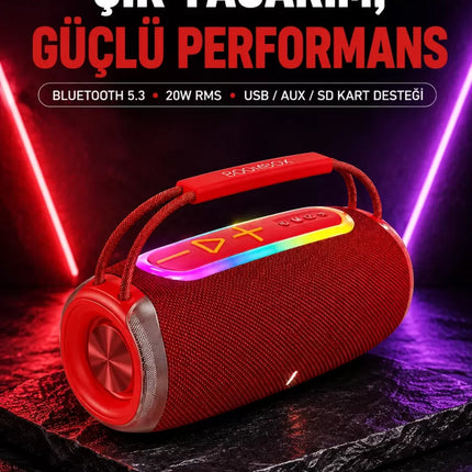 RGB LED Işıklı 20W Taşınabilir Bluetooth Hoparlör IPX6 Suya Dayanıklı