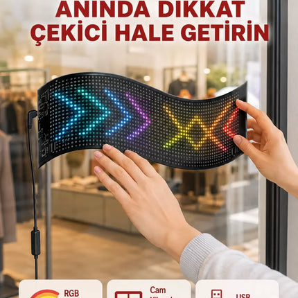 USB Girişli RGB LED Tabela Ayarlanabilir Parlaklık ve Kayan Yazı Özellikli