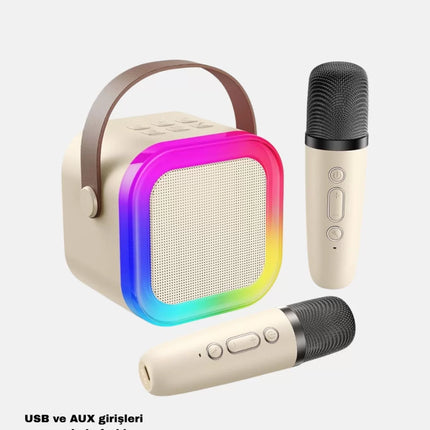 Karaoke Hoparlör Taşınabilir Çift Mikrofonlu ve LED Işıklı Bluetooth 5.0