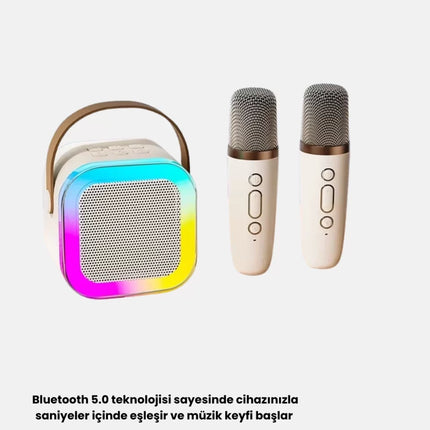 Taşınabilir Karaoke Hoparlör Bluetooth 5.0 ve Çift Mikrofonlu