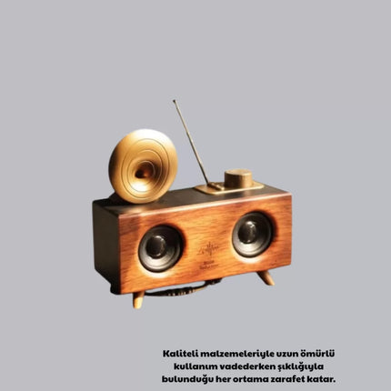 Çift Hoparlörlü Bluetooth Gramofon Speaker – FM Radyo, USB, SD Kart ve AUX Girişli
