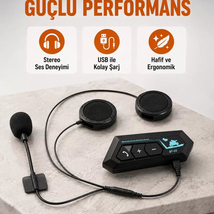 BT22 Kablosuz Kask Kulaklığı – Bluetooth 5.0, Intercom, Su Geçirmez ve Uzun Ömürlü Batarya Yeni Nesil