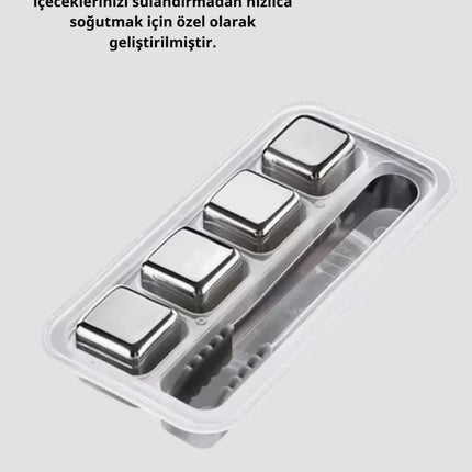 Paslanmaz Çelik Metal Buz Küpü Seti Sulandırmadan Soğutma ve Klips Dahil