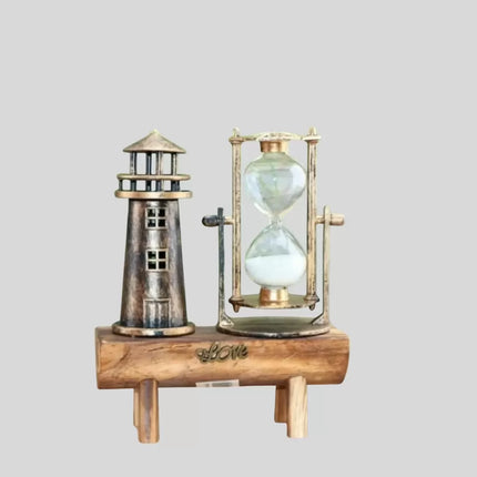 Deniz Feneri Tasarımlı Ahşap Kum Saati – Retro Masa Aksesuarı Yeni Nesil