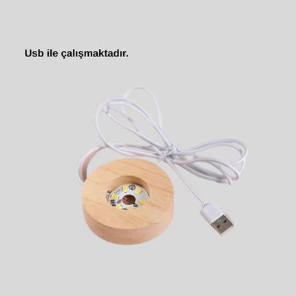 Kristal Gezegen Küre Ahşap Tabanlı USB Işıklı Gece Lambası