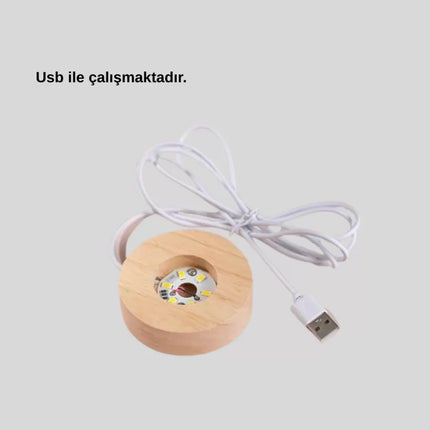 USB Bağlantılı Işıklı Kristal Küre Modern Ahşap Tabanlı Dekor