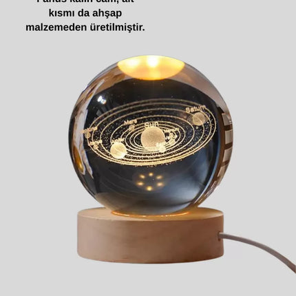 USB Bağlantılı Işıklı Kristal Küre Modern Ahşap Tabanlı Dekor