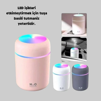 LED Işıklı USB Nemlendirici – Sürekli ve Aralıklı Püskürtme Modu