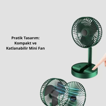 Katlanabilir Mini Fan – 3 Kademeli Soğutma, Şarjlı