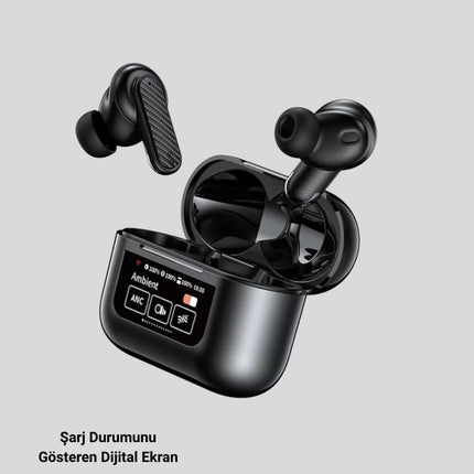 Aktif Gürültü Engelleme (ANC) Kablosuz Bluetooth Kulaklık – Dijital Ekranlı, Dokunmatik ve Uzun Pil Ömürlü