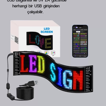 RGB LED Panel – Mobil Uyumlu, Yazı ve GIF Destekli, USB Bağlantılı Dekoratif Ekran