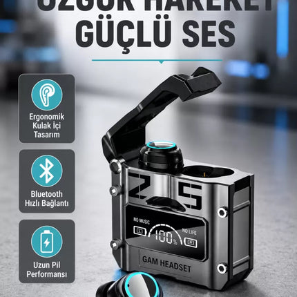 IPX5 Su Geçirmez Kablosuz Bluetooth Kulaklık – Powerbank Şarj Kutulu, Düşük Gecikmeli Oyun Modu