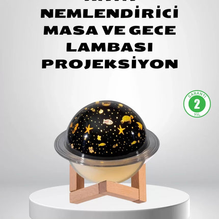 USB Projeksiyon Gece Lambası ve Hava Nemlendirici – Aromaterapi Destekli, Taşınabilir Mini