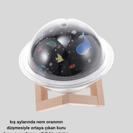 USB Projeksiyon Gece Lambası ve Hava Nemlendirici – Aromaterapi Destekli, Taşınabilir Mini