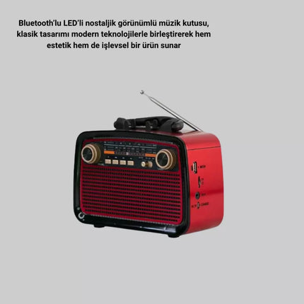 Bluetooth’lu LED Işıklı Nostaljik Müzik Kutusu – Ahşap Dokulu, Vintage Tasarım ve Yüksek Ses Kalitesi
