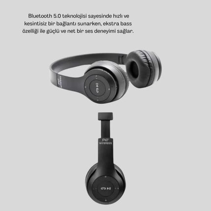 Kablosuz Bluetooth Kulaklık – TF Kart, AUX, Mikrofonlu, Suya Dayanıklı, 10m Menzil