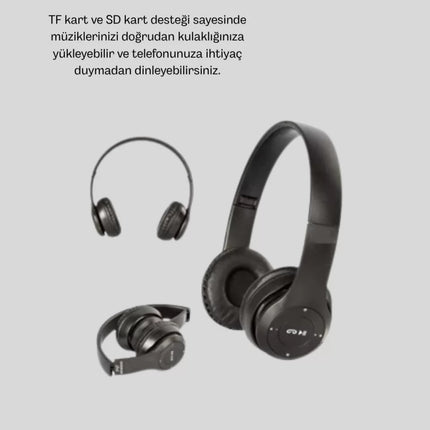 Bluetooth Kablosuz Kulaklık – Extra Bass, TF Kart, Mikrofonlu, Ayarlanabilir Ergonomik Tasarım