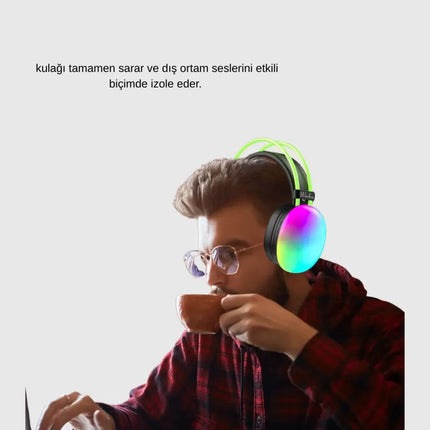 Ergonomik RGB Bluetooth Kulaklık 3D Ses Yeni Nesil