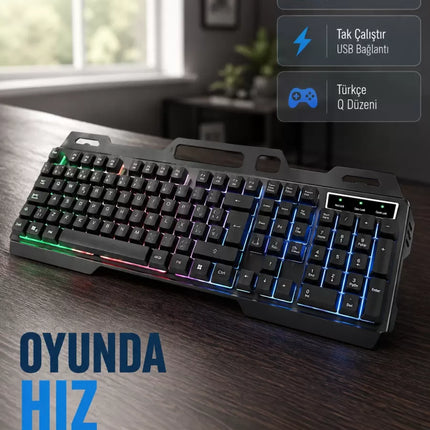 Profesyonel Oyuncu Klavye Mouse Seti – RGB Işıklı, Türkçe Q, DPI Ayarlı, Dayanıklı Gövde