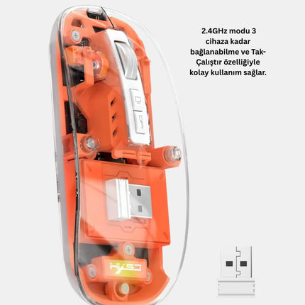 Çift Modlu Kablosuz Bluetooth 5.0 + 2.4GHz Mouse – 3 Cihaz Bağlantılı, Hızlı Geçiş Düğmeli